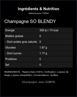 Champagne So Blendy Brut - Ingr�dients et Nutrition 