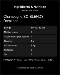 Champagne So Blendy Demi-sec - Ingr�dients et Nutrition 