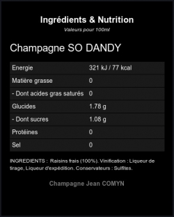 Champagne So Dandy Blanc de blancs Brut - Ingr�dients et Nutrition 