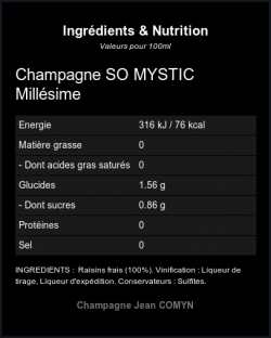 Champagne So Mystic Brut Mill�sim� - Ingr�dients et Nutrition 